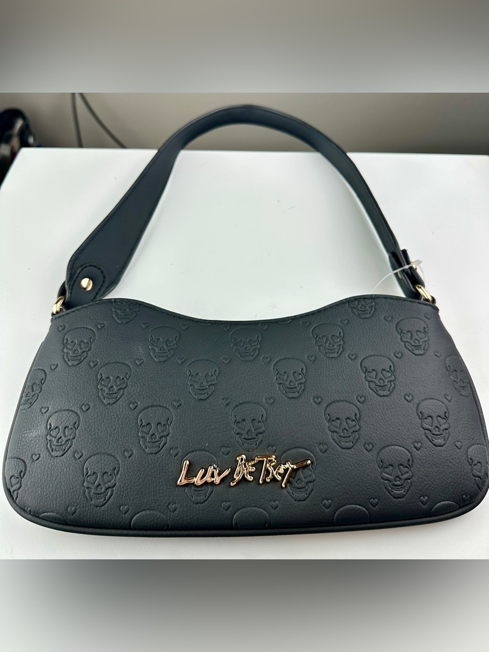 NWT Luv Betsey Betsey Johnson Carina Black Embossed Skull Shoulder Bag